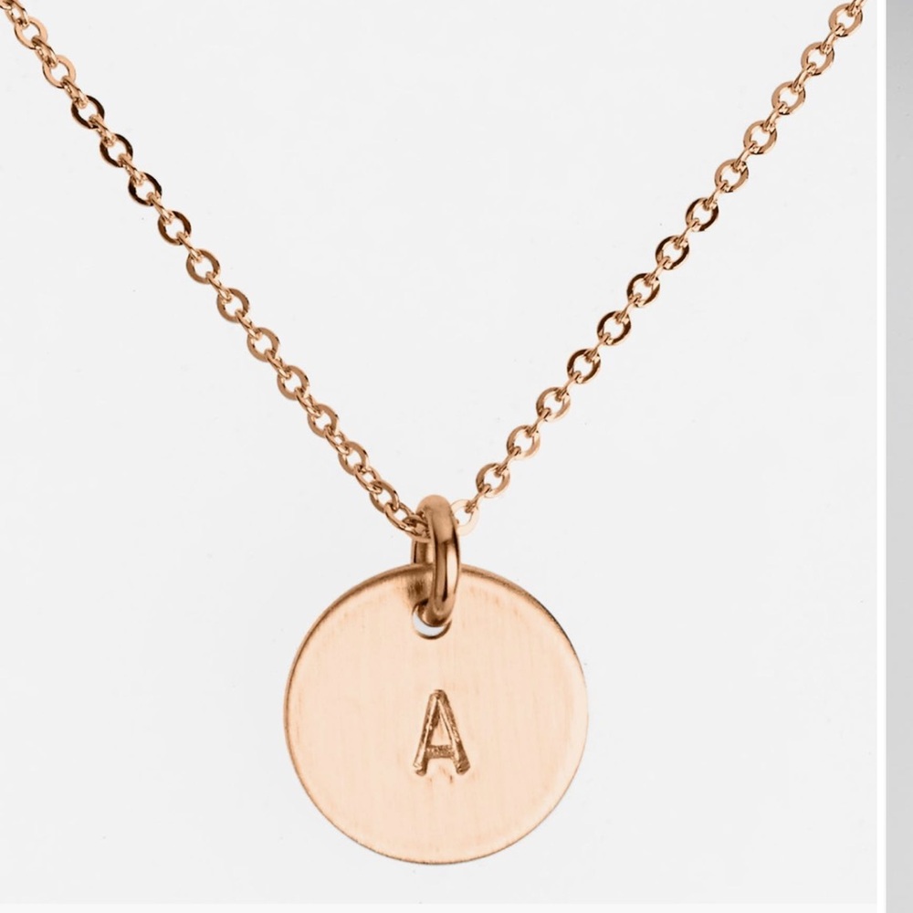 Nashelle 14k-Rose gold initial mini disc necklace